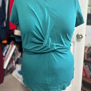 Eloquii Jade Green Tie Front Zipper Back Blouse
